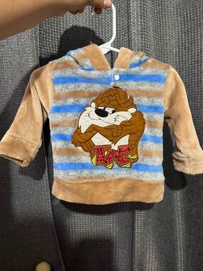 Taz Baby Hooded Pullover - Brown & Blue Stripes